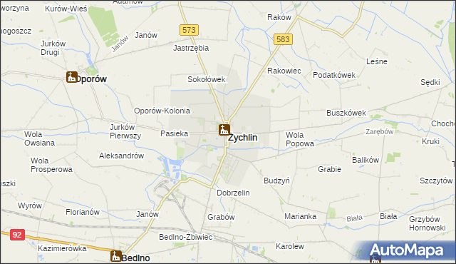 mapa Żychlin powiat kutnowski, Żychlin powiat kutnowski na mapie Targeo