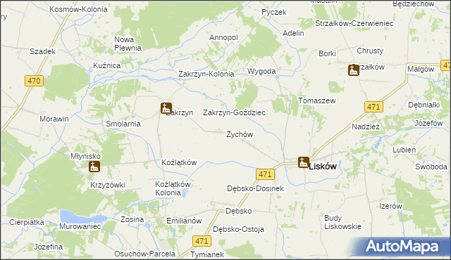 mapa Żychów, Żychów na mapie Targeo