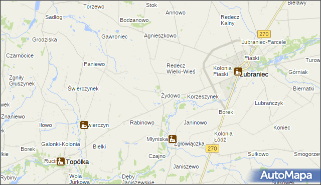 mapa Żydowo gmina Lubraniec, Żydowo gmina Lubraniec na mapie Targeo