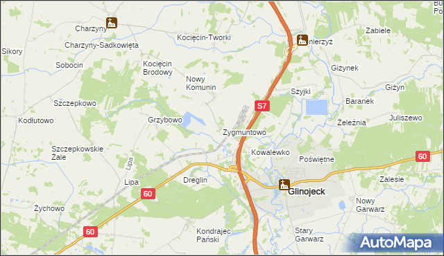mapa Zygmuntowo gmina Glinojeck, Zygmuntowo gmina Glinojeck na mapie Targeo