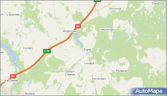 mapa Dąbie gmina Płoty, Dąbie gmina Płoty na mapie Targeo