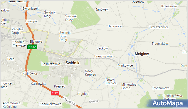 mapa Franciszków gmina Mełgiew, Franciszków gmina Mełgiew na mapie Targeo