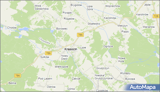 mapa Lipie gmina Krasocin, Lipie gmina Krasocin na mapie Targeo