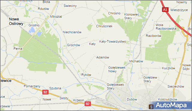 mapa Adamów gmina Kutno, Adamów gmina Kutno na mapie Targeo