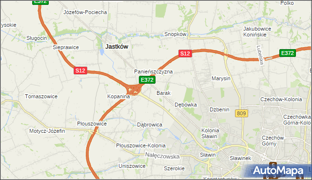 mapa Barak gmina Jastków, Barak gmina Jastków na mapie Targeo