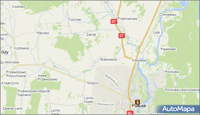 mapa Białowieża gmina Pułtusk, Białowieża gmina Pułtusk na mapie Targeo