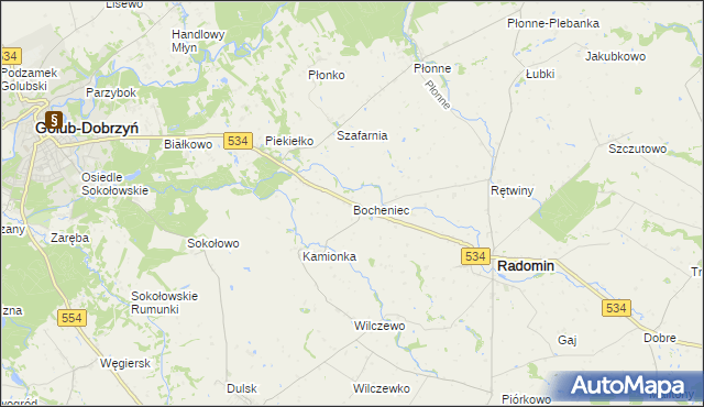 mapa Bocheniec gmina Radomin, Bocheniec gmina Radomin na mapie Targeo