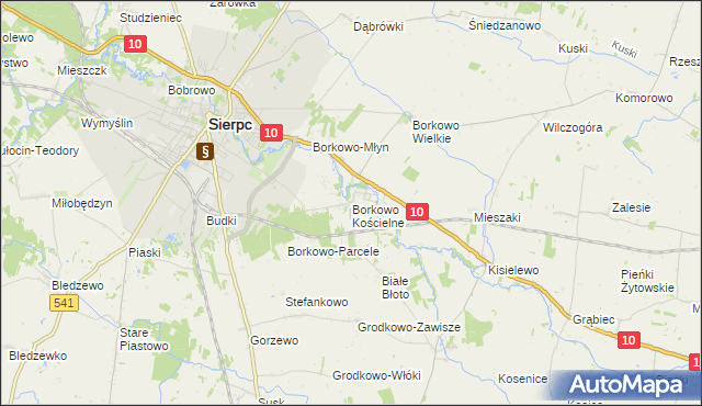 mapa Borkowo Kościelne, Borkowo Kościelne na mapie Targeo