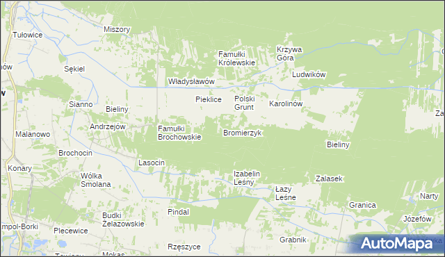 mapa Bromierzyk gmina Kampinos, Bromierzyk gmina Kampinos na mapie Targeo