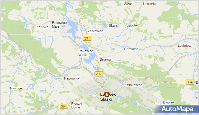 mapa Brunów gmina Lwówek Śląski, Brunów gmina Lwówek Śląski na mapie Targeo