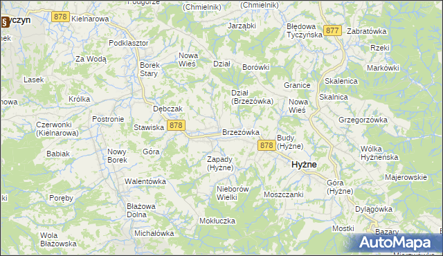 mapa Brzezówka gmina Hyżne, Brzezówka gmina Hyżne na mapie Targeo