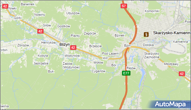 mapa Bugaj gmina Bliżyn, Bugaj gmina Bliżyn na mapie Targeo