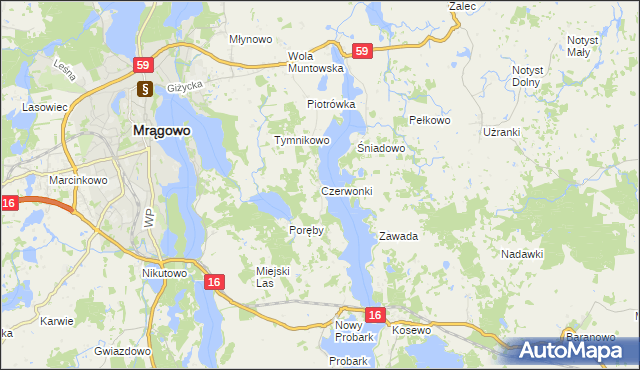mapa Czerwonki gmina Mrągowo, Czerwonki gmina Mrągowo na mapie Targeo