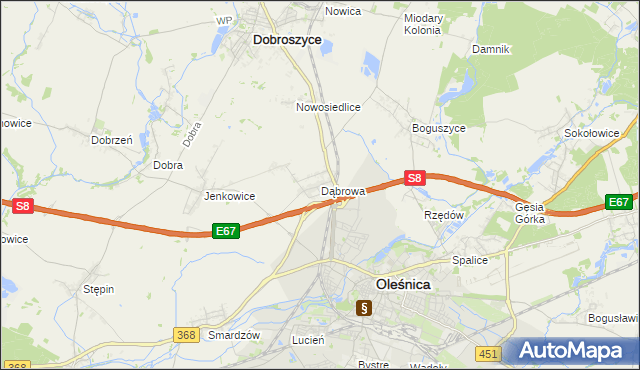 mapa Dąbrowa gmina Oleśnica, Dąbrowa gmina Oleśnica na mapie Targeo