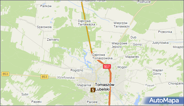 mapa Dąbrowa Tomaszowska, Dąbrowa Tomaszowska na mapie Targeo
