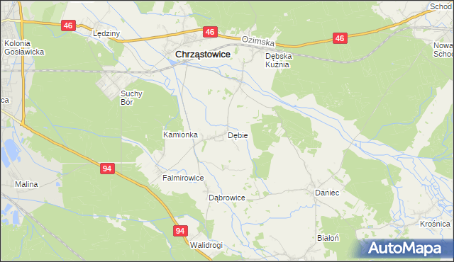 mapa Dębie gmina Chrząstowice, Dębie gmina Chrząstowice na mapie Targeo