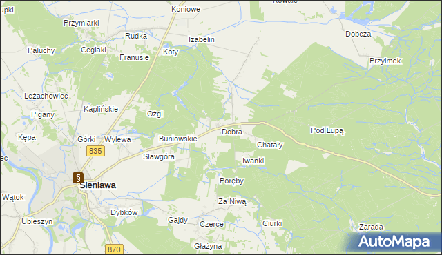 mapa Dobra gmina Sieniawa, Dobra gmina Sieniawa na mapie Targeo