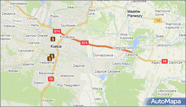 mapa Domaszowice gmina Masłów, Domaszowice gmina Masłów na mapie Targeo