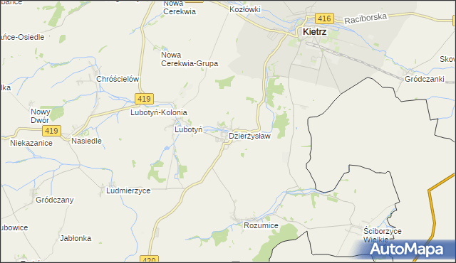 mapa Dzierżysław gmina Kietrz, Dzierżysław gmina Kietrz na mapie Targeo