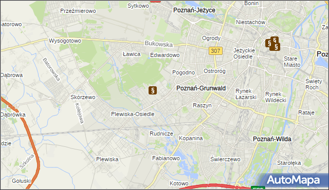 mapa Grunwald gmina Poznań, Grunwald gmina Poznań na mapie Targeo