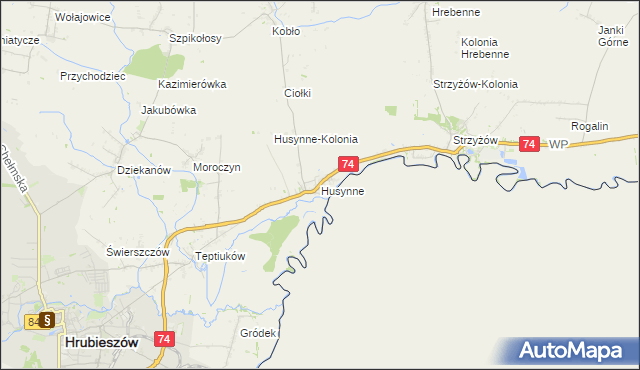 mapa Husynne gmina Hrubieszów, Husynne gmina Hrubieszów na mapie Targeo