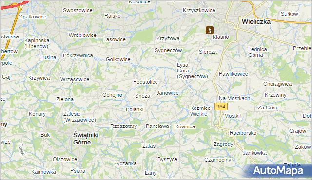 mapa Janowice gmina Wieliczka, Janowice gmina Wieliczka na mapie Targeo