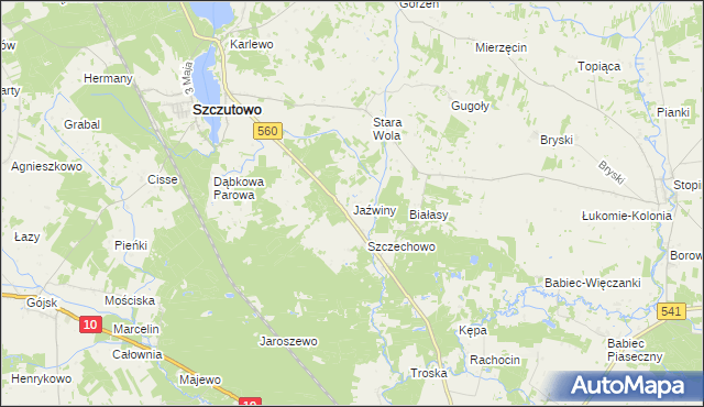 mapa Jaźwiny gmina Szczutowo, Jaźwiny gmina Szczutowo na mapie Targeo