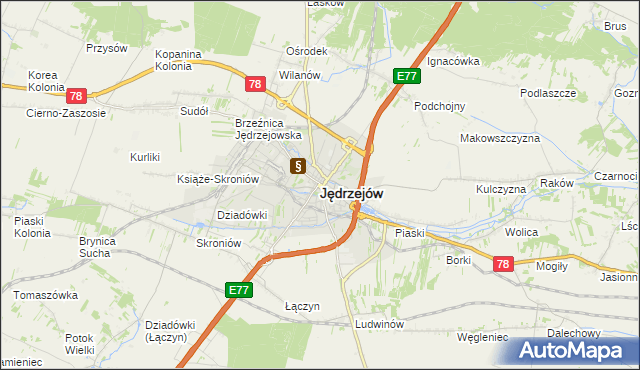 mapa Jędrzejów, Jędrzejów na mapie Targeo