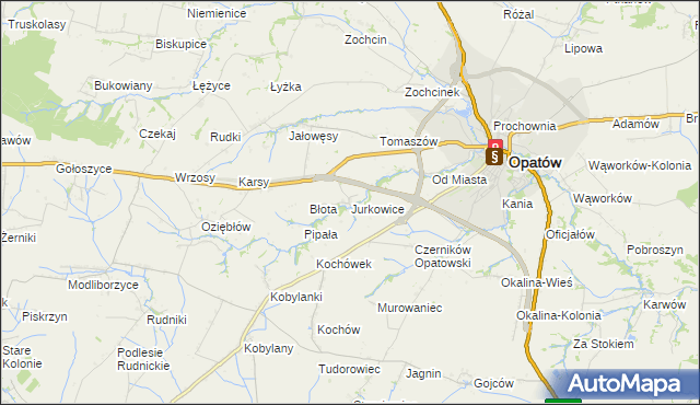 mapa Jurkowice gmina Opatów, Jurkowice gmina Opatów na mapie Targeo