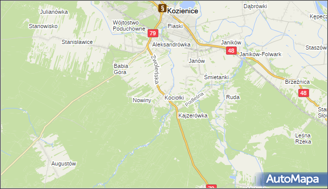 mapa Kociołki gmina Kozienice, Kociołki gmina Kozienice na mapie Targeo