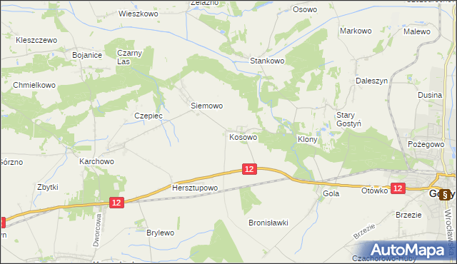 mapa Kosowo gmina Gostyń, Kosowo gmina Gostyń na mapie Targeo