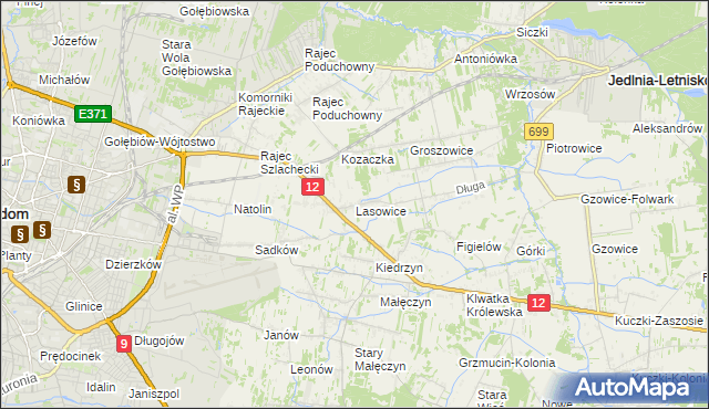 mapa Lasowice gmina Jedlnia-Letnisko, Lasowice gmina Jedlnia-Letnisko na mapie Targeo