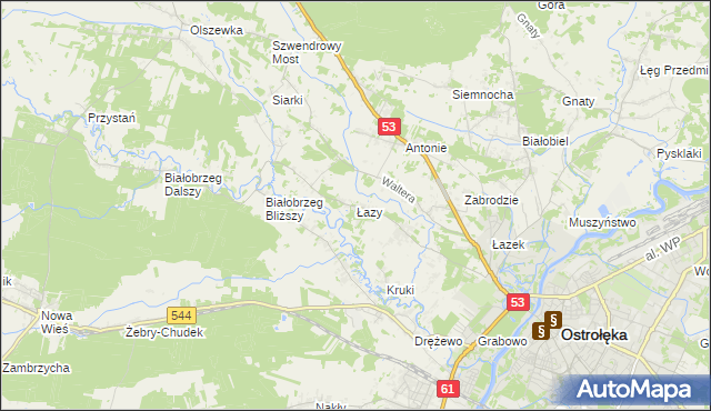 mapa Łazy gmina Olszewo-Borki, Łazy gmina Olszewo-Borki na mapie Targeo