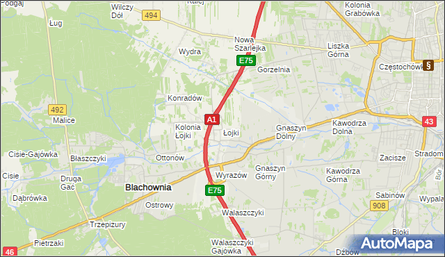 mapa Łojki gmina Blachownia, Łojki gmina Blachownia na mapie Targeo