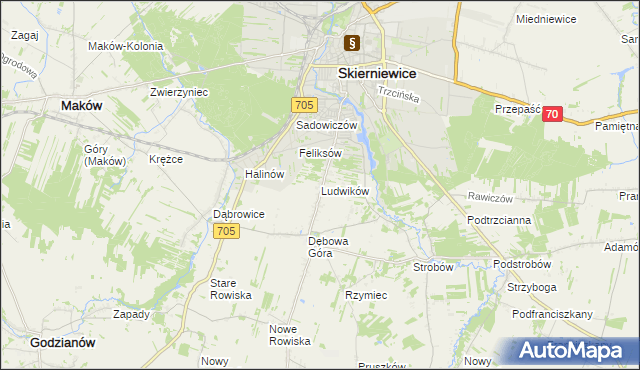 mapa Ludwików gmina Skierniewice, Ludwików gmina Skierniewice na mapie Targeo