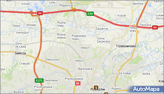 mapa Miłocin gmina Głogów Małopolski, Miłocin gmina Głogów Małopolski na mapie Targeo