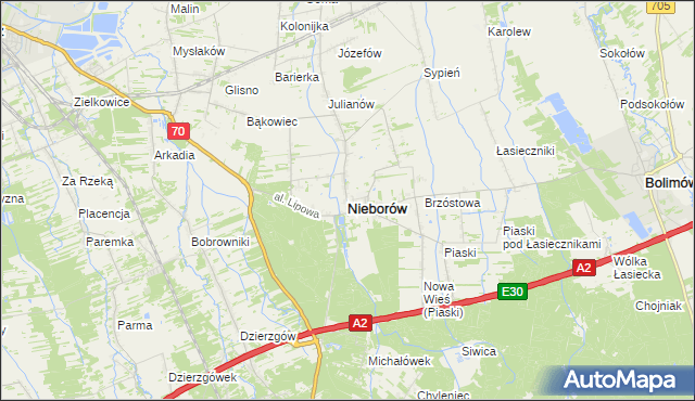 mapa Nieborów powiat łowicki, Nieborów powiat łowicki na mapie Targeo