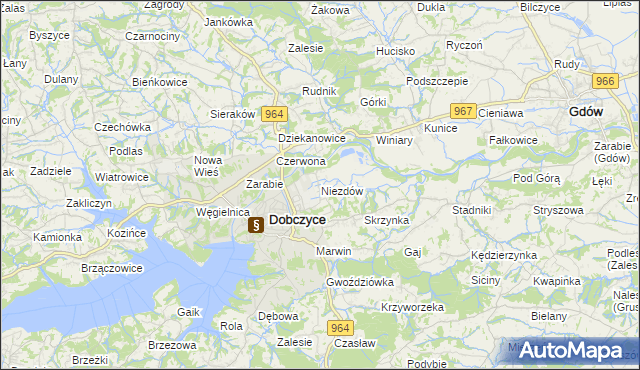 mapa Niezdów gmina Dobczyce, Niezdów gmina Dobczyce na mapie Targeo