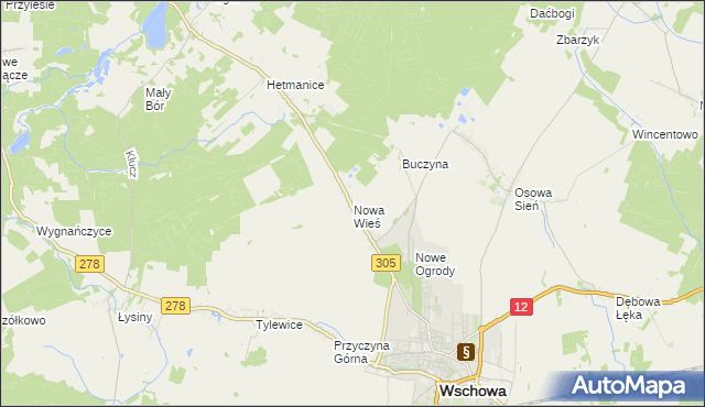 mapa Nowa Wieś gmina Wschowa, Nowa Wieś gmina Wschowa na mapie Targeo