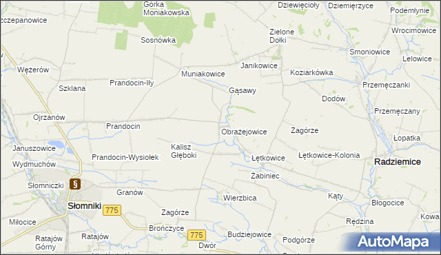 mapa Obrażejowice, Obrażejowice na mapie Targeo