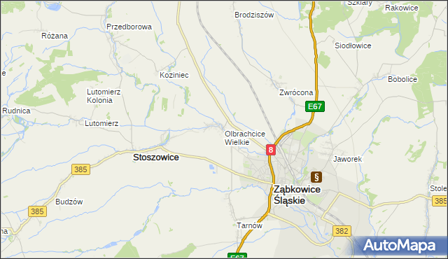 mapa Olbrachcice Wielkie, Olbrachcice Wielkie na mapie Targeo