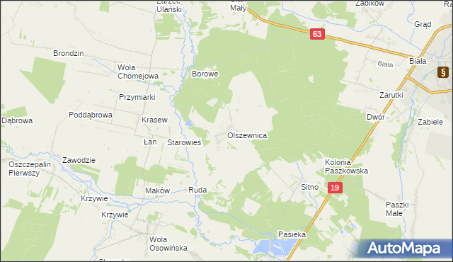 mapa Olszewnica gmina Borki, Olszewnica gmina Borki na mapie Targeo