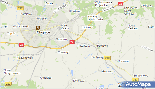 mapa Pawłówko gmina Chojnice, Pawłówko gmina Chojnice na mapie Targeo