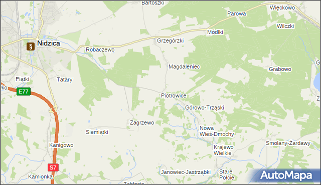 mapa Piotrowice gmina Nidzica, Piotrowice gmina Nidzica na mapie Targeo