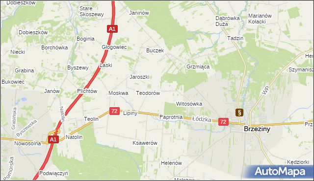 mapa Polik gmina Brzeziny, Polik gmina Brzeziny na mapie Targeo