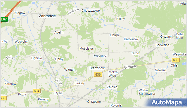 mapa Przykory gmina Zabrodzie, Przykory gmina Zabrodzie na mapie Targeo