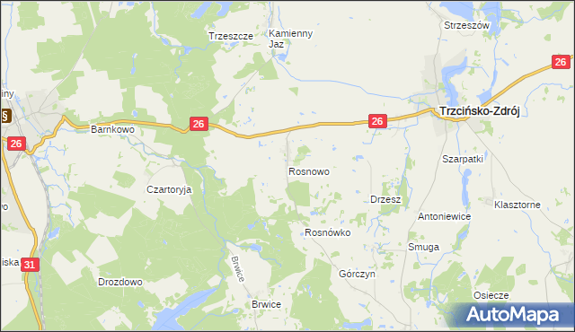 mapa Rosnowo gmina Trzcińsko-Zdrój, Rosnowo gmina Trzcińsko-Zdrój na mapie Targeo