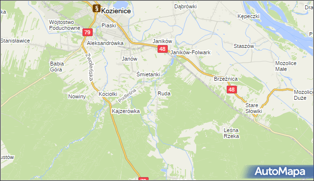 mapa Ruda gmina Kozienice, Ruda gmina Kozienice na mapie Targeo