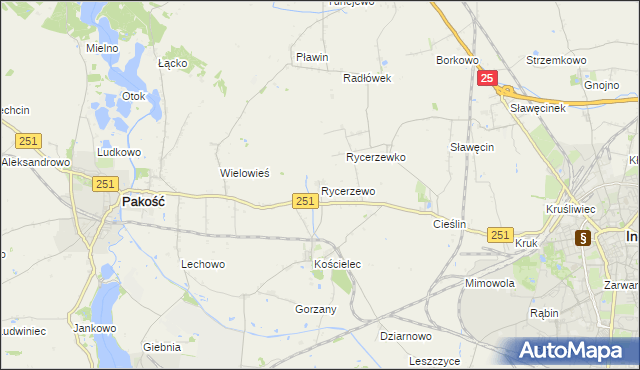 mapa Rycerzewo gmina Pakość, Rycerzewo gmina Pakość na mapie Targeo