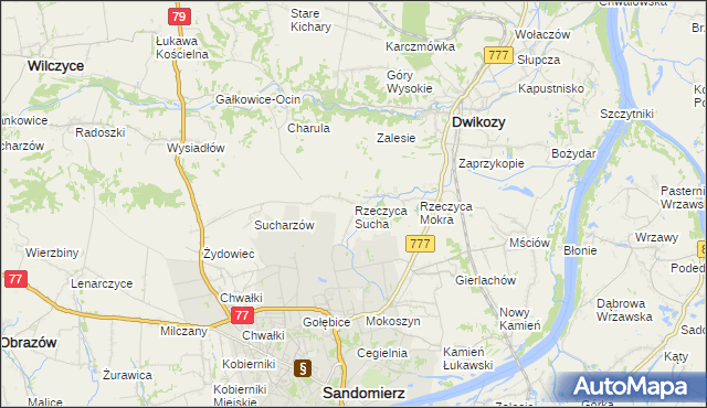 mapa Rzeczyca Sucha, Rzeczyca Sucha na mapie Targeo